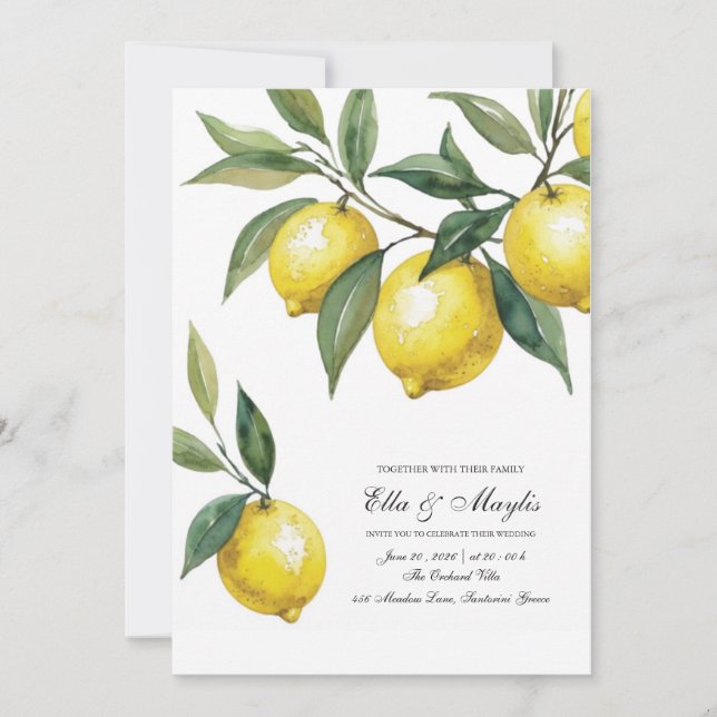 Lemon Wedding | Mediterranean Citrus Inbjudningar (Framsida)