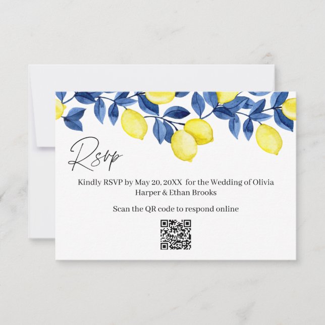 Lemon Wedding RSVP QR Code OSA Kort (Framsida)