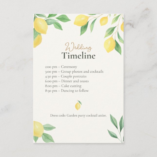 Lemon Wedding Timeline & Details Card with QR Code Tilläggskort (Framsida)