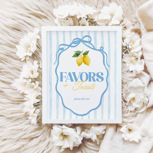 Lemon Whimsical Blue Girls Favors & Treats-tecken Poster (Skapare uppladdad)