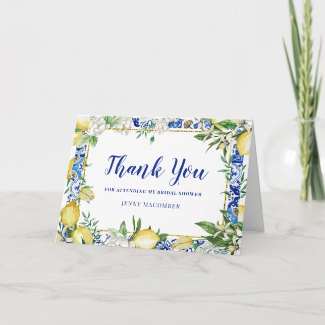 Lemon White Blommigt Blue Mosaic-plattan, vikt Tack Kort (Framsida)