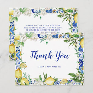 Lemon White Blommigt Blue Mosaic Tile Tack Kort