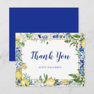 Lemon White Blommigt Blue Mosaic Tile Tack Kort