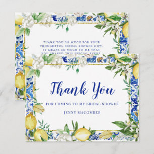Lemon White Blommigt Blue Mosaic Tile Tack Kort