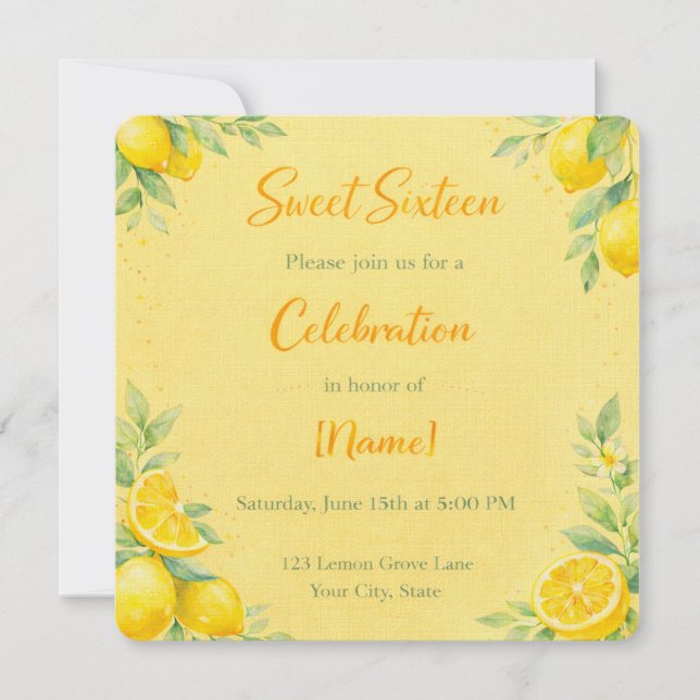 "Lemon-y" Sweet 16 invite  Inbjudningar (Framsida)