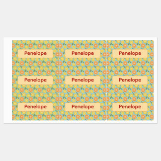 Lemon yellow blue pattern Labels with name Klistermärke