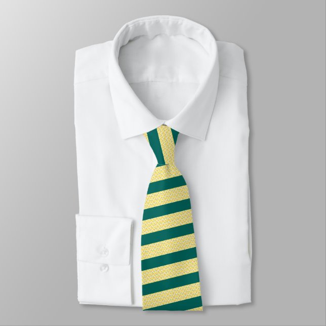 Lemon Yellow Emerald Green Striped Neck Tie Slips (Bunden)
