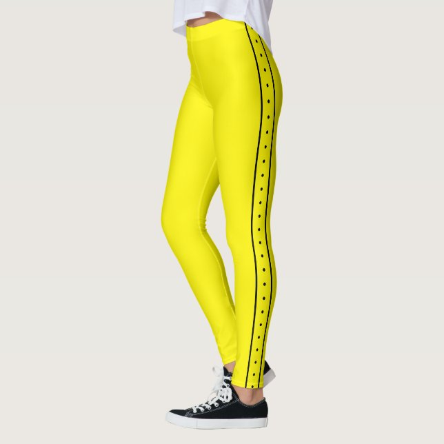 Lemon Yellow Leggings with Black Side Stripe (Vänster)