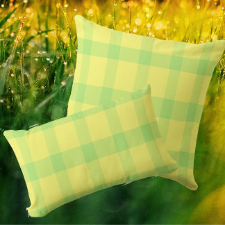 Lemon Yellow Lime Green Rustic Plaid Check Lumbarkudde