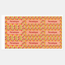 Lemon yellow pink pattern Labels with name Klistermärke