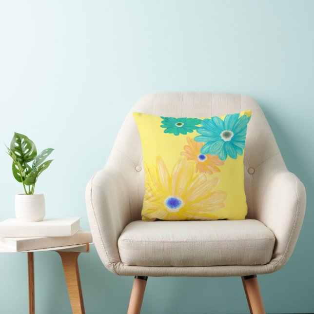 Lemon Yellow Summer Floral Kudde (Stol)