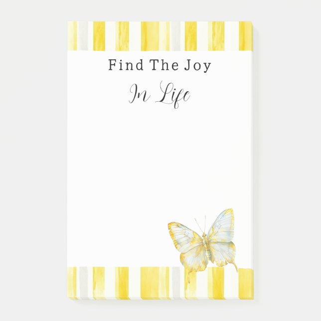 Lemon Yellow White Stripes Butterfly Joy Post-it Block (Framsida)