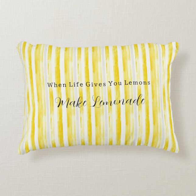 Lemon Yellow White Stripes Prydnadskudde (Framsidan)