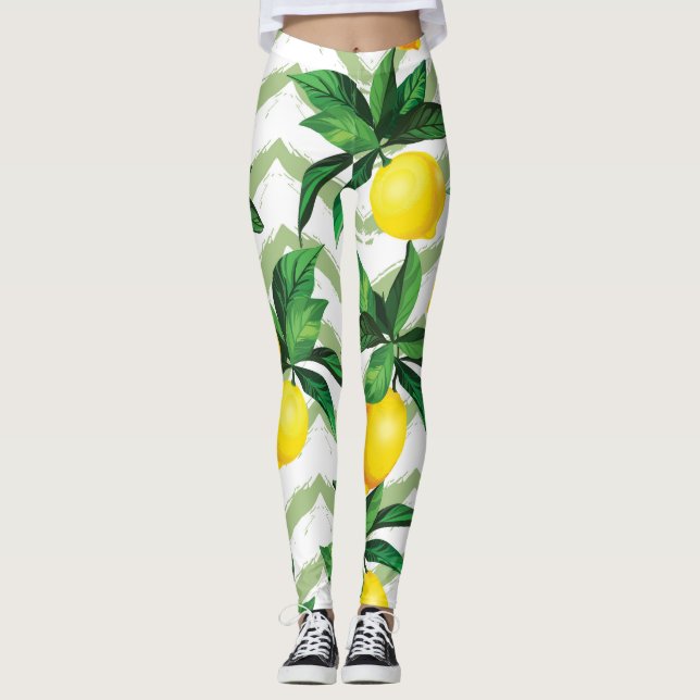 Lemon zigzag: vintage handdragen mönster. leggings (Framsida)