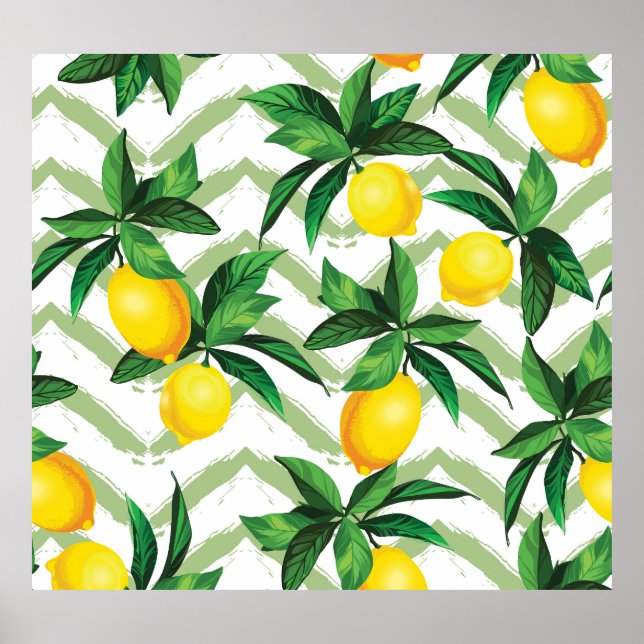 Lemon zigzag: vintage handdragen mönster. poster (Framsidan)