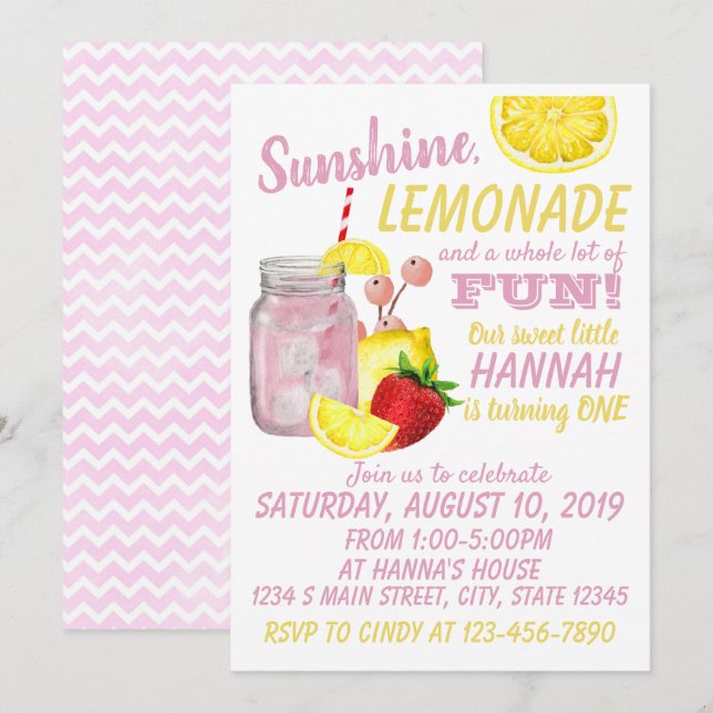 Lemonade Birthday Inbjudningar (Fram/baksida)