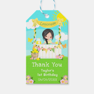 Lemonade Black Hair Girl Birthday Tack Presentetikett