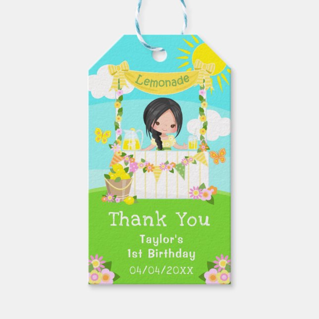 Lemonade Black Hair Girl Birthday Tack Presentetikett (Framsidan)