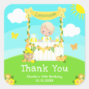 Lemonade Blonde Hair Boy Birthday Tack Fyrkantigt Klistermärke