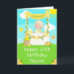 Lemonade Blonde Hair Boy Grattis på födelsedagen Kort<br><div class="desc">Det här söta och visuella födelsedagskortet kan vara personlig med ett namn eller en titel som son, barnson, brorson, vän etc. Den har en blond hårson med god hud vid ett gult citronstativ som är dekorerat med blommor och buntning. I bakgrunden finns blå himmel, solsken och fjärilar. Texten kombinerar dekorativ...</div>