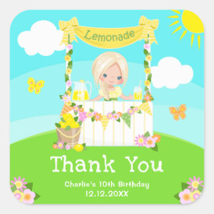 Lemonade Blonde Hair Girl Birthday Tack Fyrkantigt Klistermärke