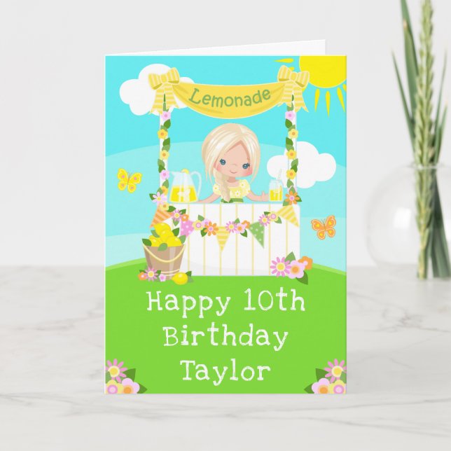 Lemonade Blonde Hair Girl Grattis på födelsedagen Kort (Framsida)