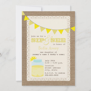 Lemonade Burlap Inspired Sip och se inbjudan