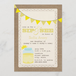 Lemonade Burlap Inspired Sip och se inbjudan