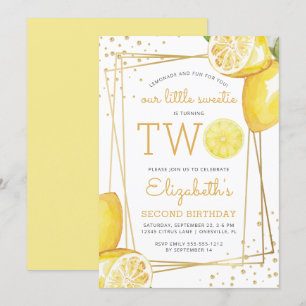 Lemonade Citrus Watercolor 2:a födelsedagen Party Inbjudningar