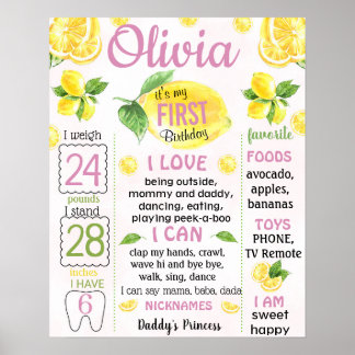 Lemonade First Birthday millestone-skylt Poster