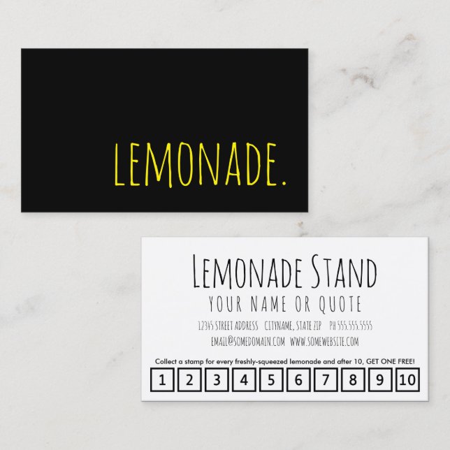 lemonade. lojalitetstansmaskinkort lojalitetskort (Fram/baksida)