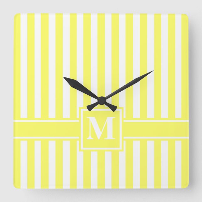 Lemonade Modern Rand med Monogram Fyrkantig Klocka (Framsida)