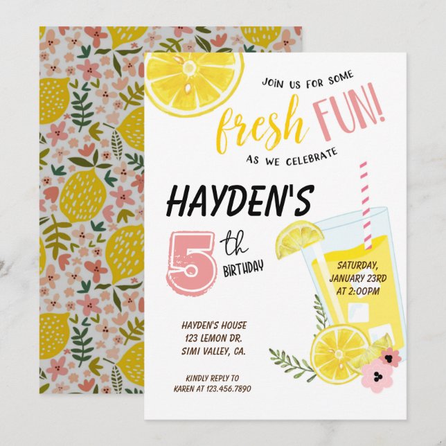 Lemonade party, lemonade Birthday, Sunshine Inbjudningar (Fram/baksida)