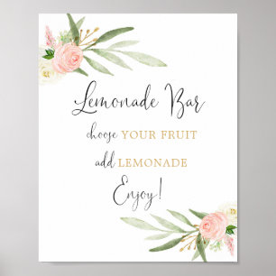 Lemonade Pub rosa, vit guld blommigt Poster
