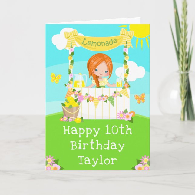 Lemonade Red Hair Girl Grattis på födelsedagen Kort (Framsida)