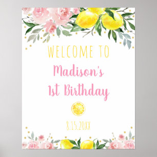 Lemonade Rosa Blommigt Birthday Välkommen Poster