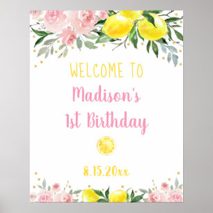 Lemonade Rosa Guld Blommigt Birthday Välkommen Poster