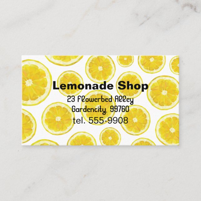 Lemonade shoppar visitkorten. Gul ny frukt Visitkort (Framsida)