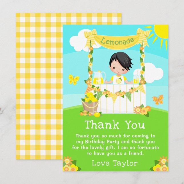 Lemonade stand Birthday Black Hair Boy Tack Kort (Fram/baksida)