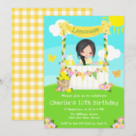 Lemonade stand Birthday Black Hair Girl Inbjudningar