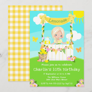 Lemonade stand Birthday Blonde Hair Girl Inbjudningar