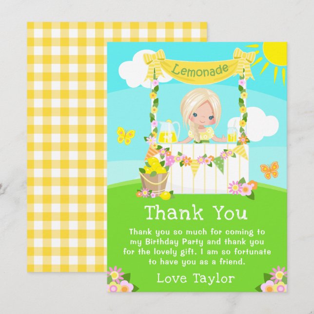 Lemonade stand Birthday Blonde Hair Girl Tack Kort (Fram/baksida)