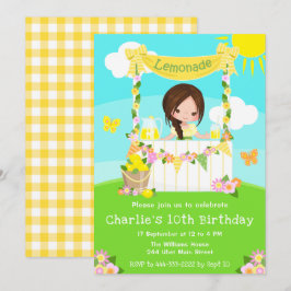 Lemonade stand Birthday Brown Hair Girl Inbjudningar