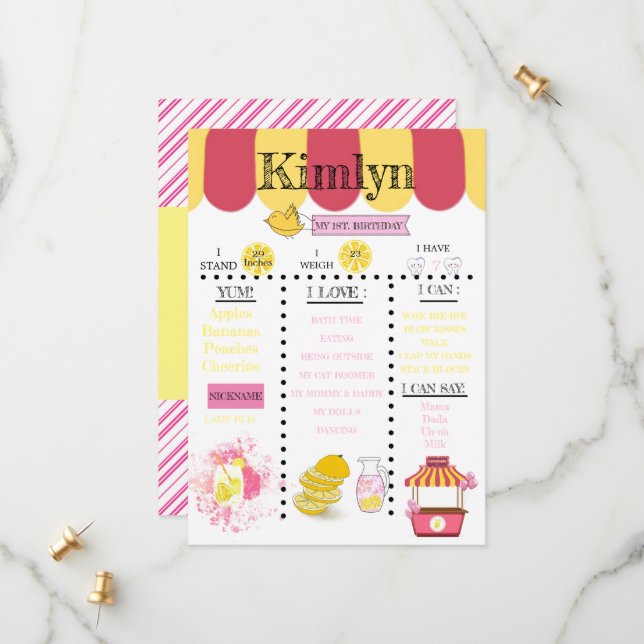 Lemonade stand Rosa 1:a födelsedag Party Spara Datumet (Fram/Back In Situ)