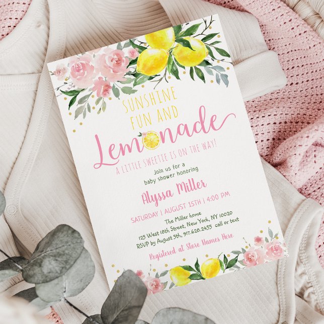 Lemonade Sunshine Rosa Blommigt Baby Shower Inbjudningar (Skapare uppladdad)