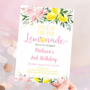 Lemonade Sunshine Rosa Blommigt Birthday Inbjudningar