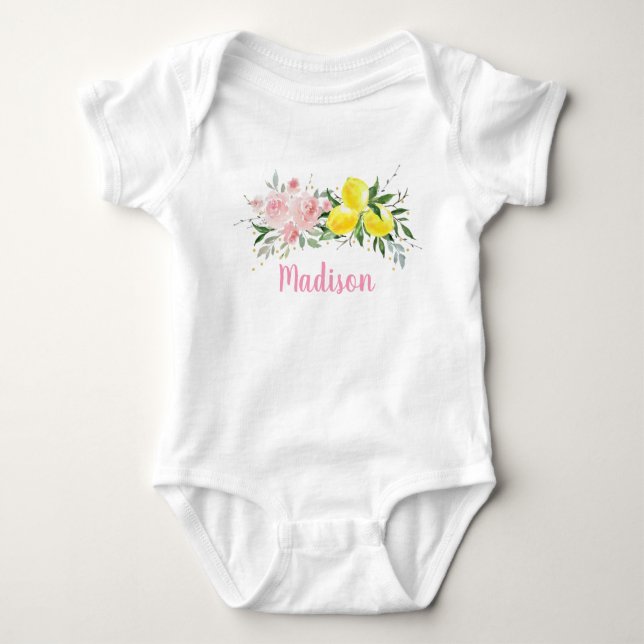 Lemonade Sunshine Rosa Blommigt Birthday T Shirt (Framsida)