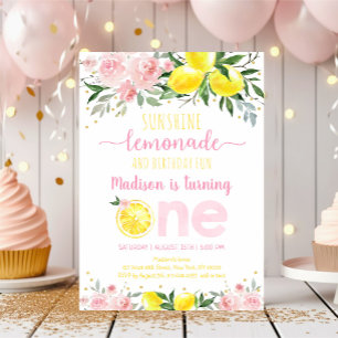 Lemonade Sunshine Rosa Blommigt Första födelsedage Inbjudningar