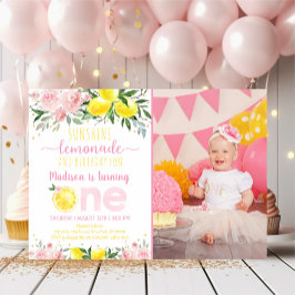 Lemonade Sunshine Rosa Blommigt Första födelsedage Inbjudningar