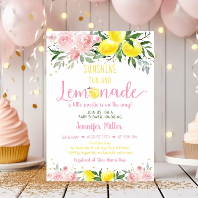 Lemonade Sunshine Rosa Guld Blommigt Baby Shower Inbjudningar (Skapare uppladdad)